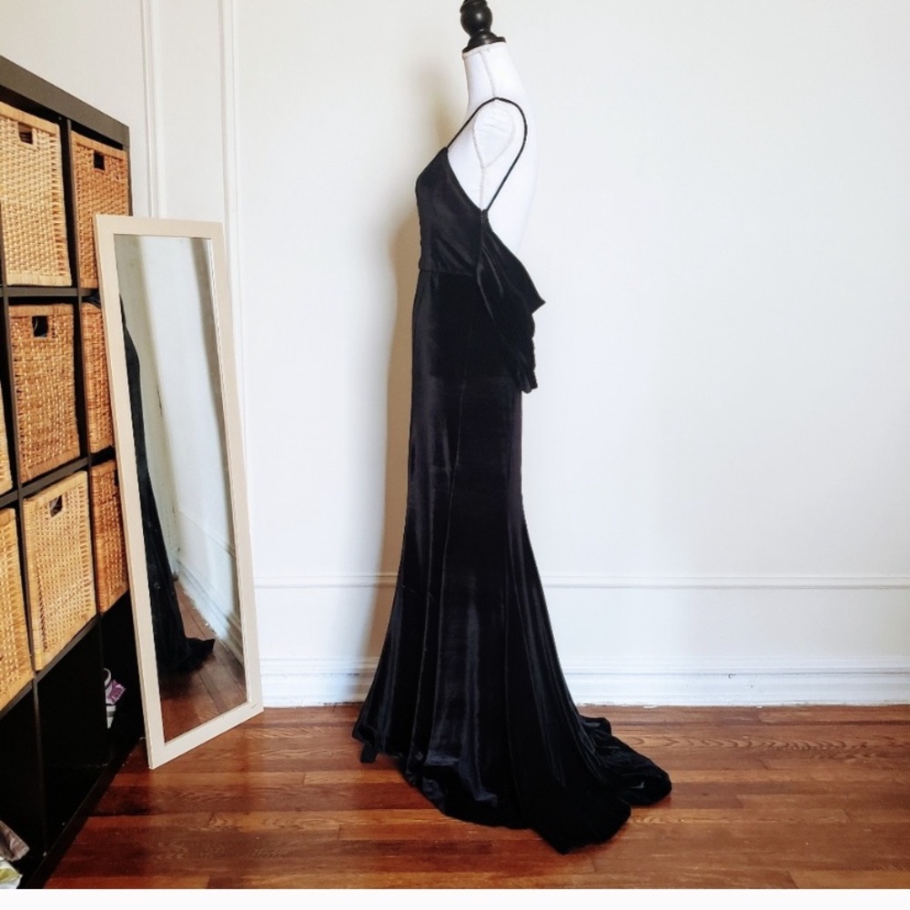 Fame & Partners Black Velvet Draped Gown